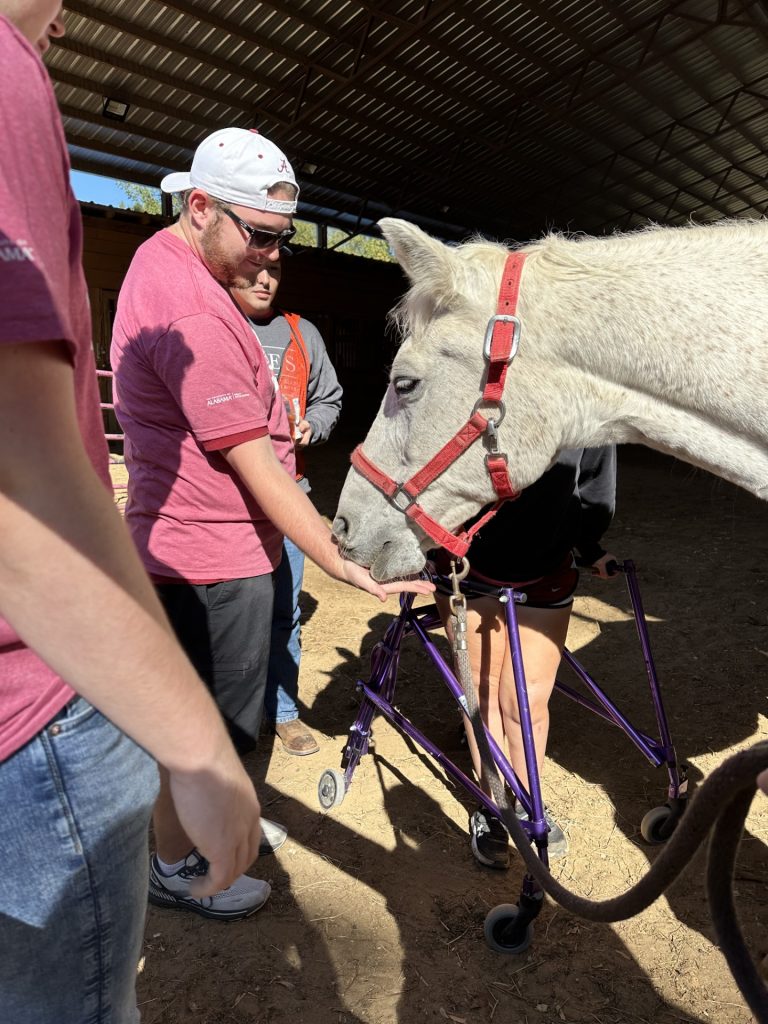 Parker Adams students feeding a horse